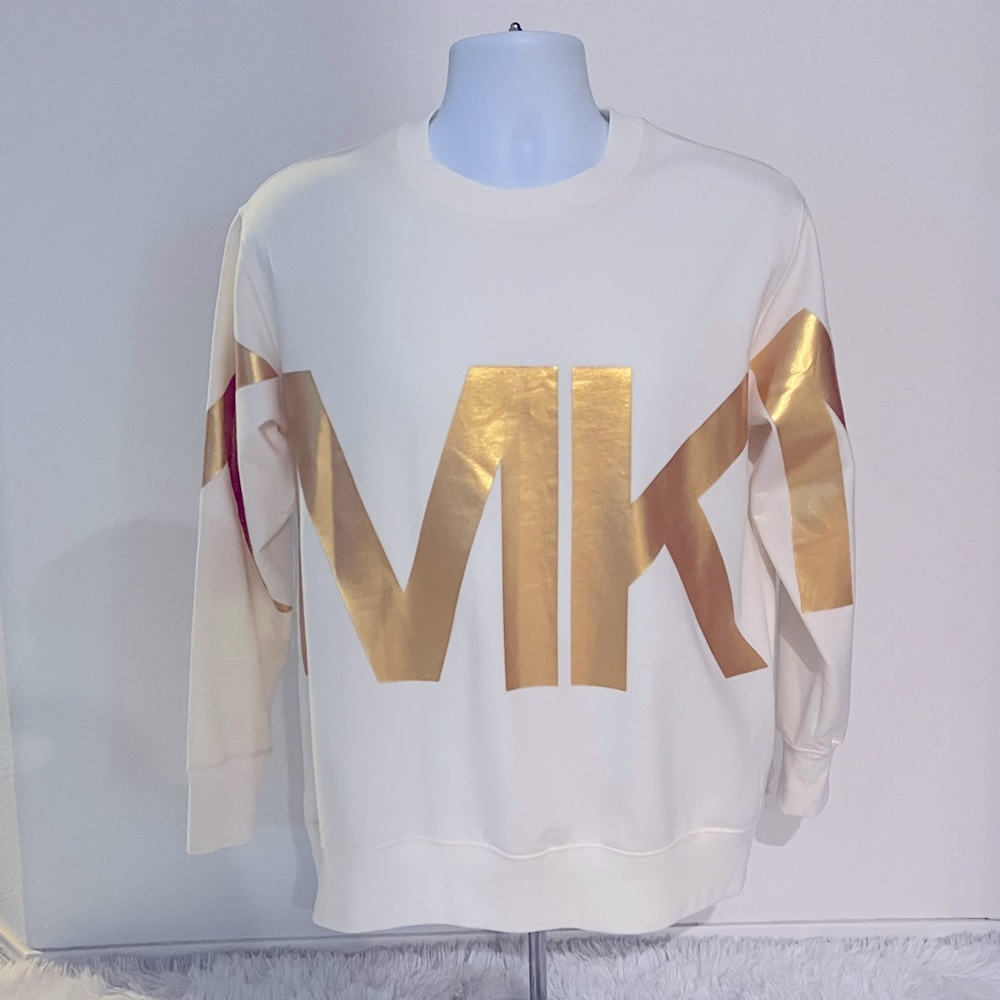 Michael Kors soft Sweater Gold Spell-out Size-Small EUC